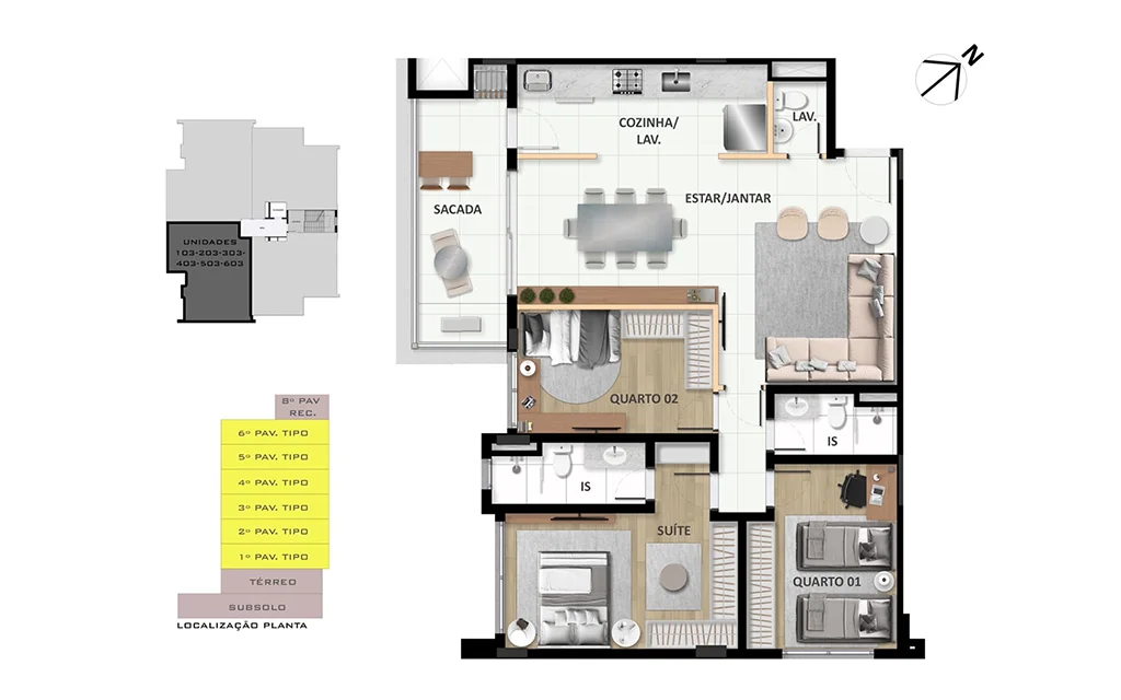 Apartamentos à venda 3 Quartos no Bairro Boa Vista em Curitiba - Planta 03 Residencial El Chai